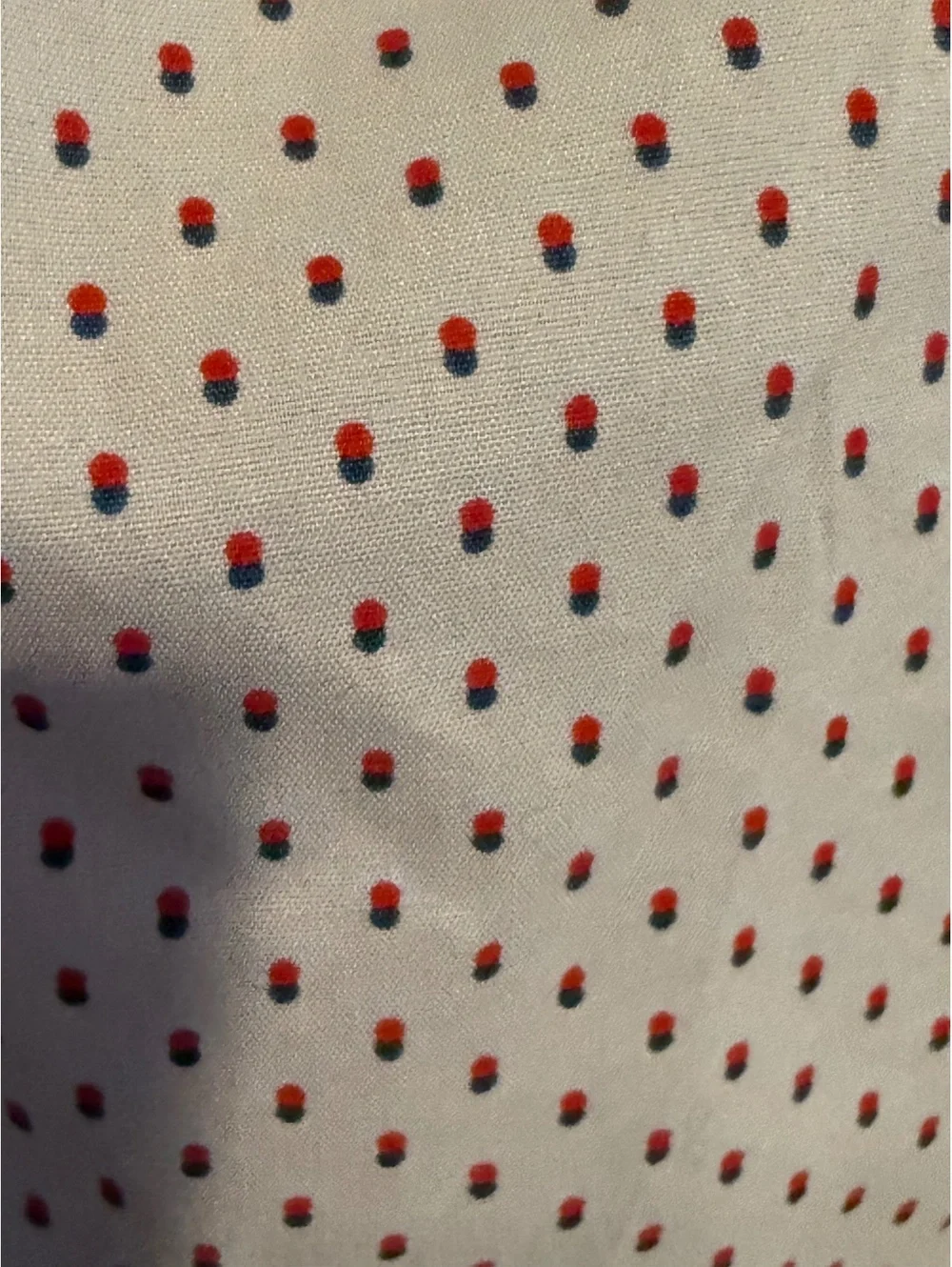 Banana Republic Tech Stretch Cotton White Shirt with Red and Blue Dot Pattern, M
